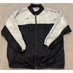 Vintage 90s Reebok Mens XXL Black Oversized Zip Track Jacket Windbreaker